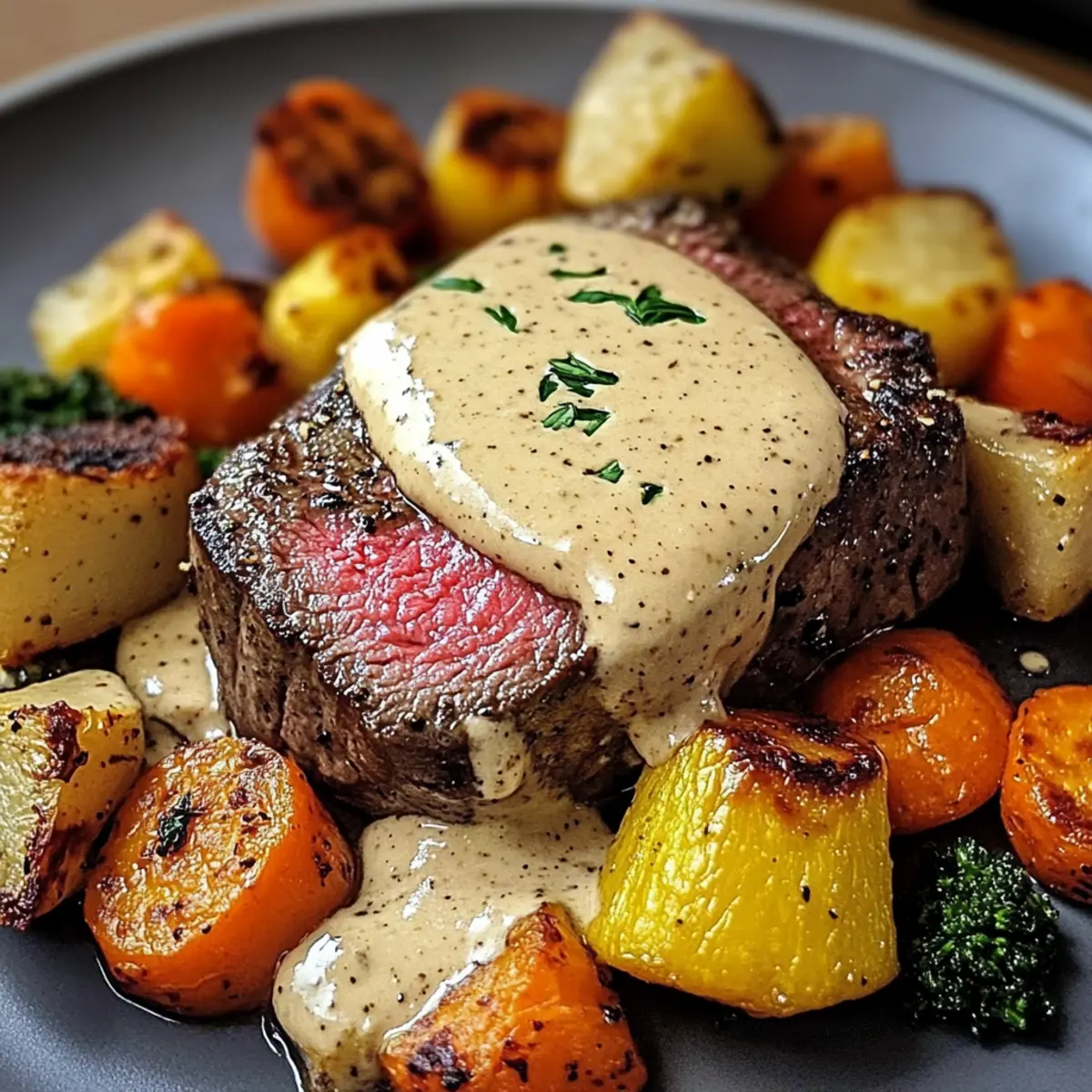 Rinderfilet mit Knoblauch-Dijon-Sahnesauce genießen